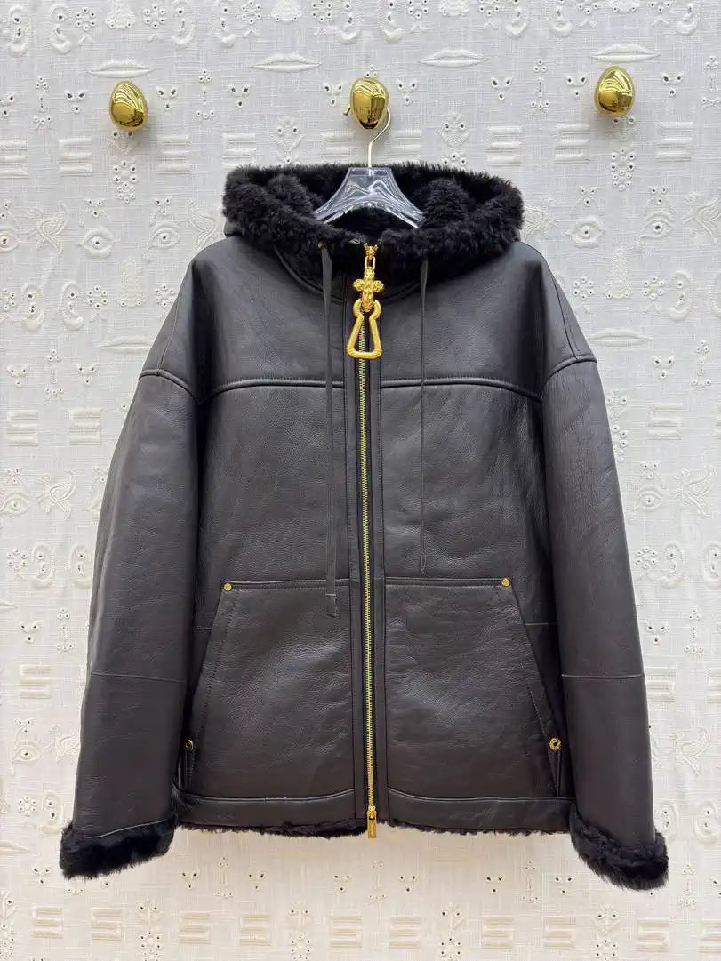 Schiaparelli Shearling hooded zip-up jacket SCH80001