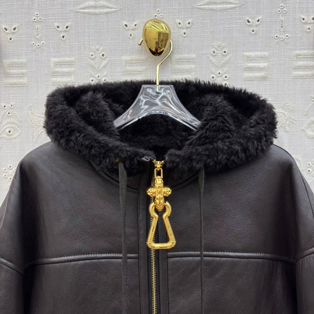 Schiaparelli Shearling hooded zip-up jacket SCH80001