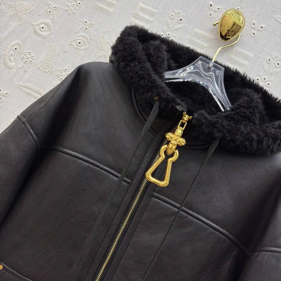 Schiaparelli Shearling hooded zip-up jacket SCH80001