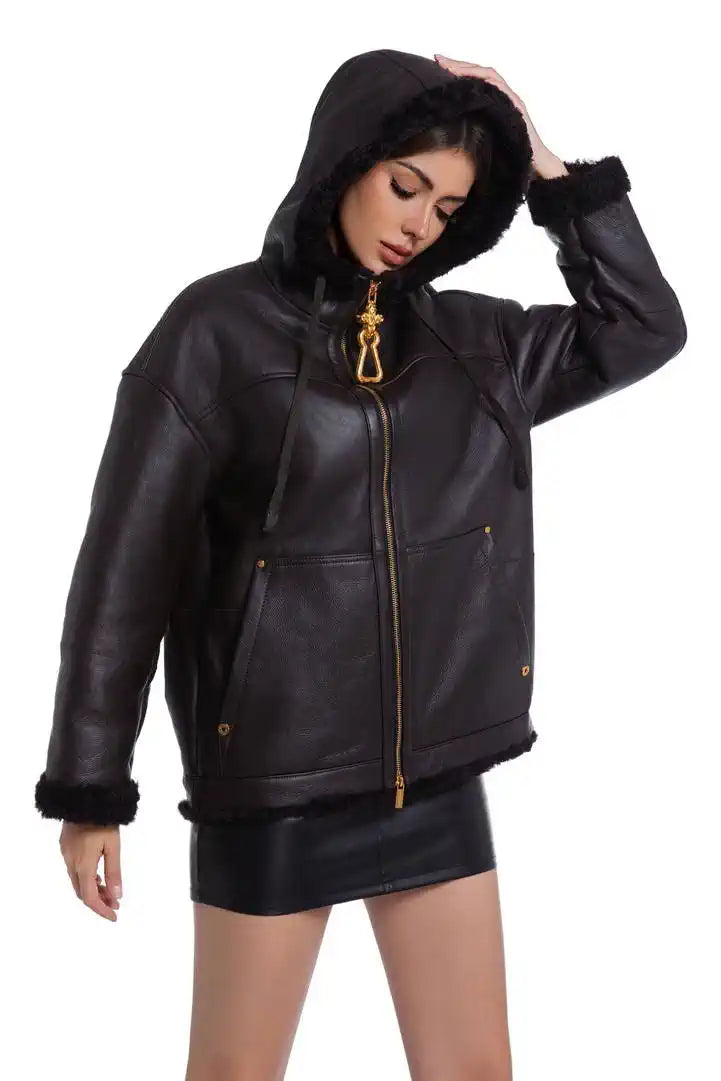 Schiaparelli Shearling hooded zip-up jacket SCH80001