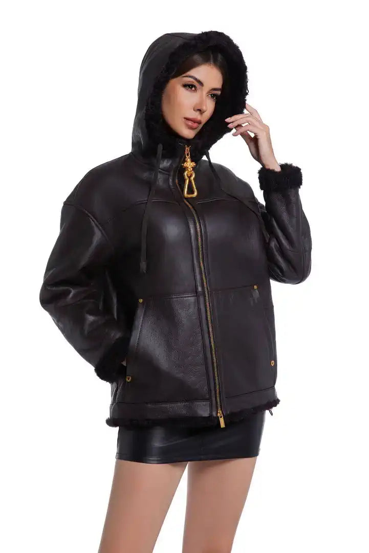 Schiaparelli Shearling hooded zip-up jacket SCH80001
