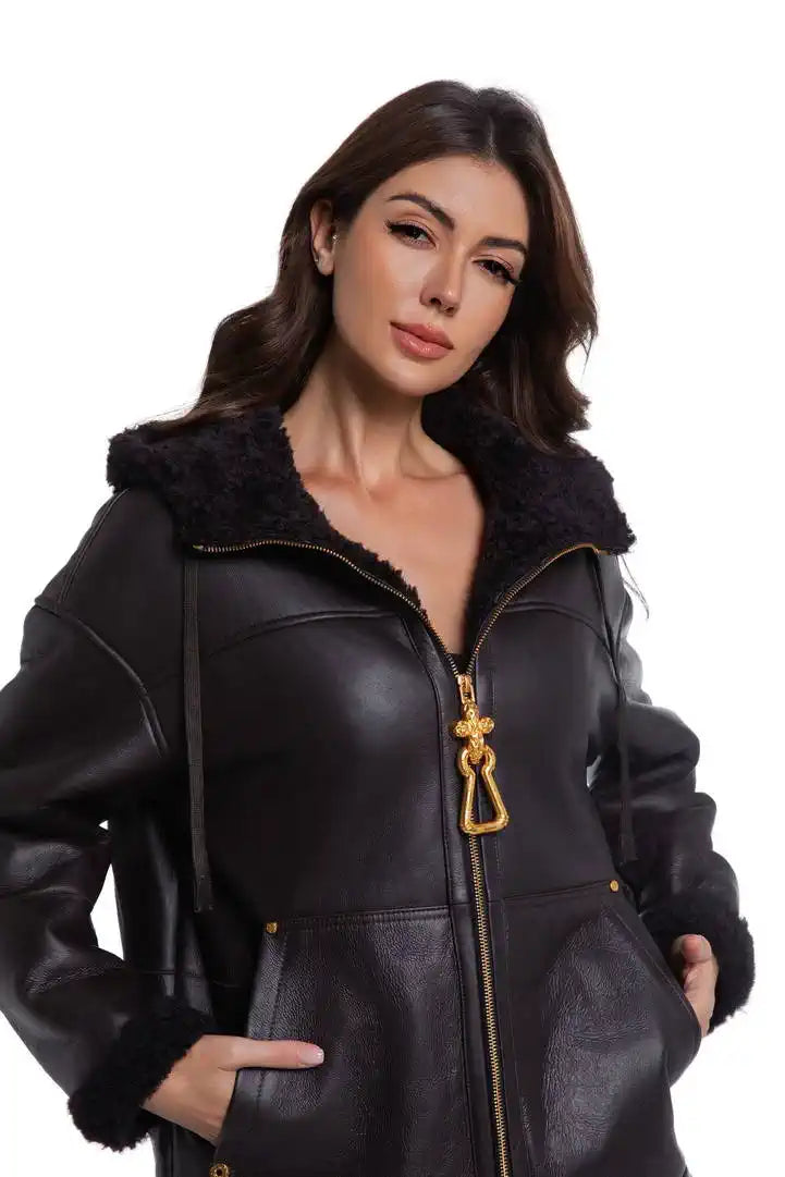 Schiaparelli Shearling hooded zip-up jacket SCH80001