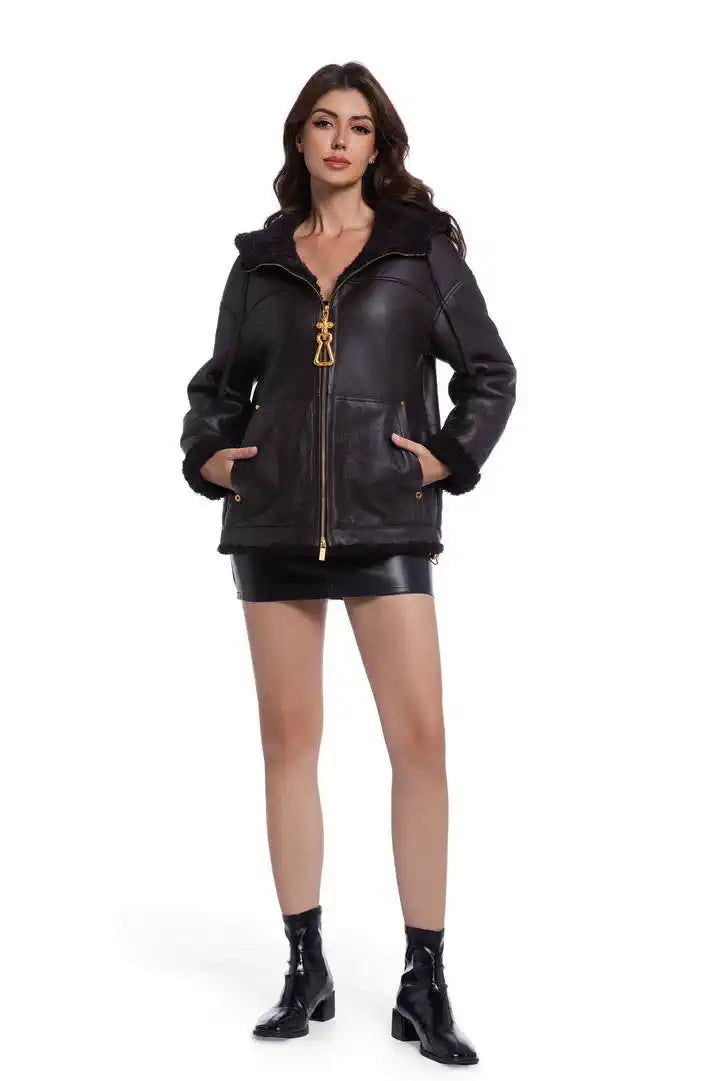 Schiaparelli Shearling hooded zip-up jacket SCH80001