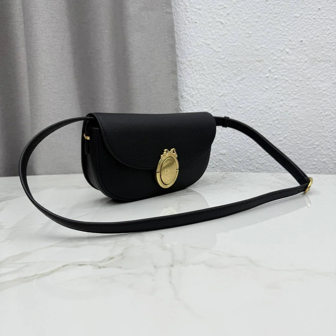 Small Dior Médaillon Flap Bag M3919QDWP_M900 Black Grained Calfskin - Default Title - View 2