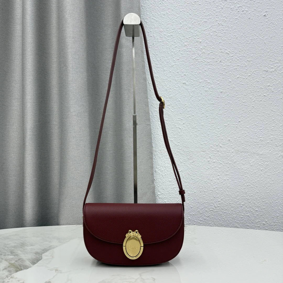 Small Dior Médaillon Flap Bag M3919QDWP_M900 Wine Red Grained Calfskin - Default Title - View 1