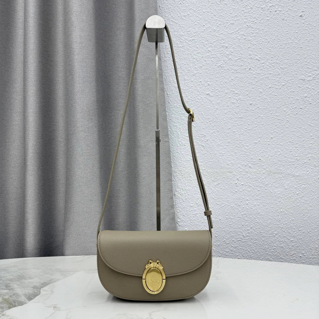 Small Dior Médaillon Flap Bag M3919QDWP_M900 Elephant Gray Grained Calfskin - Default Title - View 1