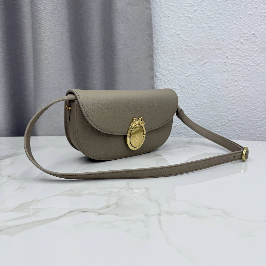 Small Dior Médaillon Flap Bag M3919QDWP_M900 Elephant Gray Grained Calfskin - Default Title - View 2