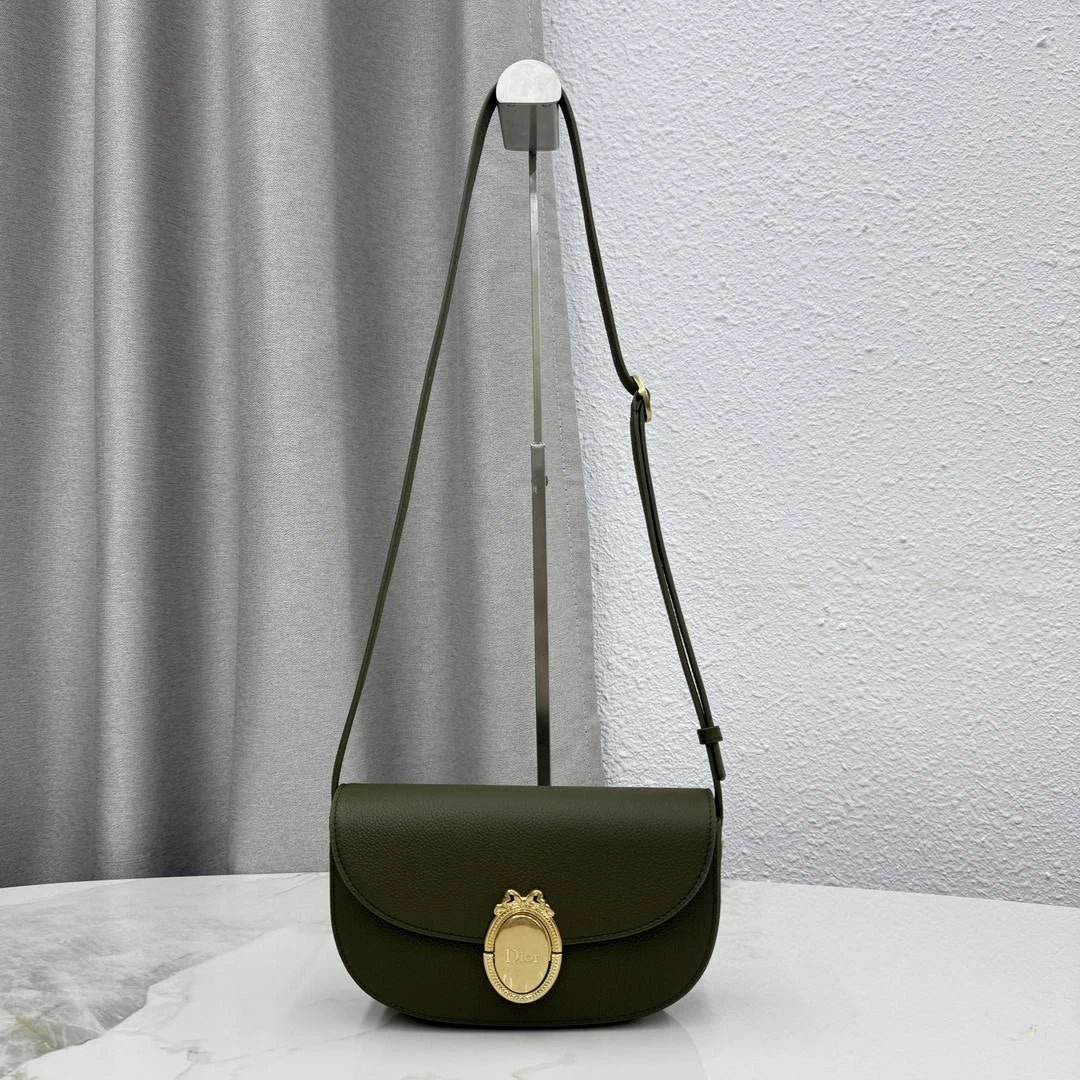 Small Dior Médaillon Flap Bag M3919QDWP_M900 Olive Green Grained Calfskin - Default Title - View 1