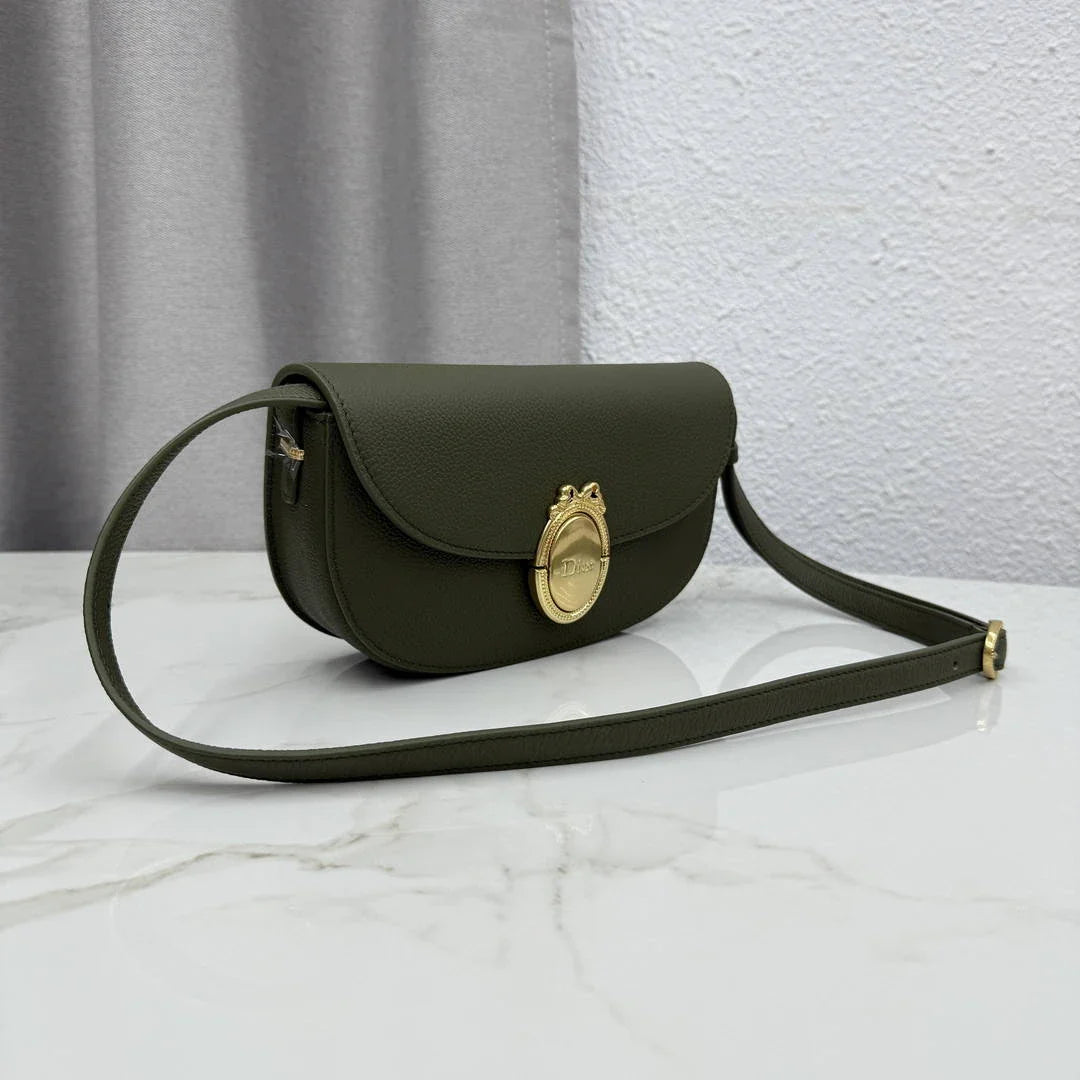 Small Dior Médaillon Flap Bag M3919QDWP_M900 Olive Green Grained Calfskin - Default Title - View 2