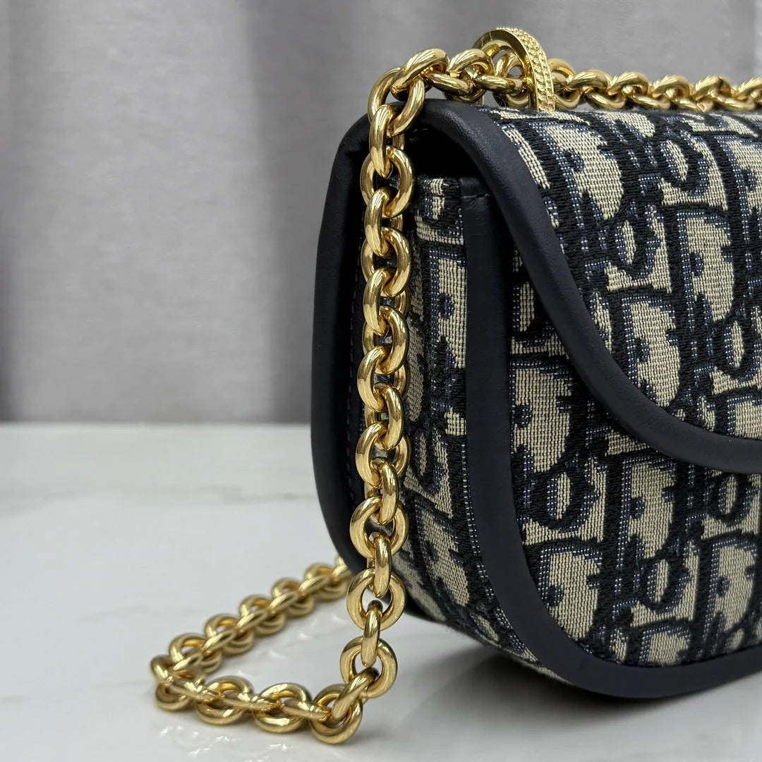 Small Dior Médaillon Flap Bag M3919QDWP_M900 Blue Dior Oblique Jacquard - Default Title - View 3