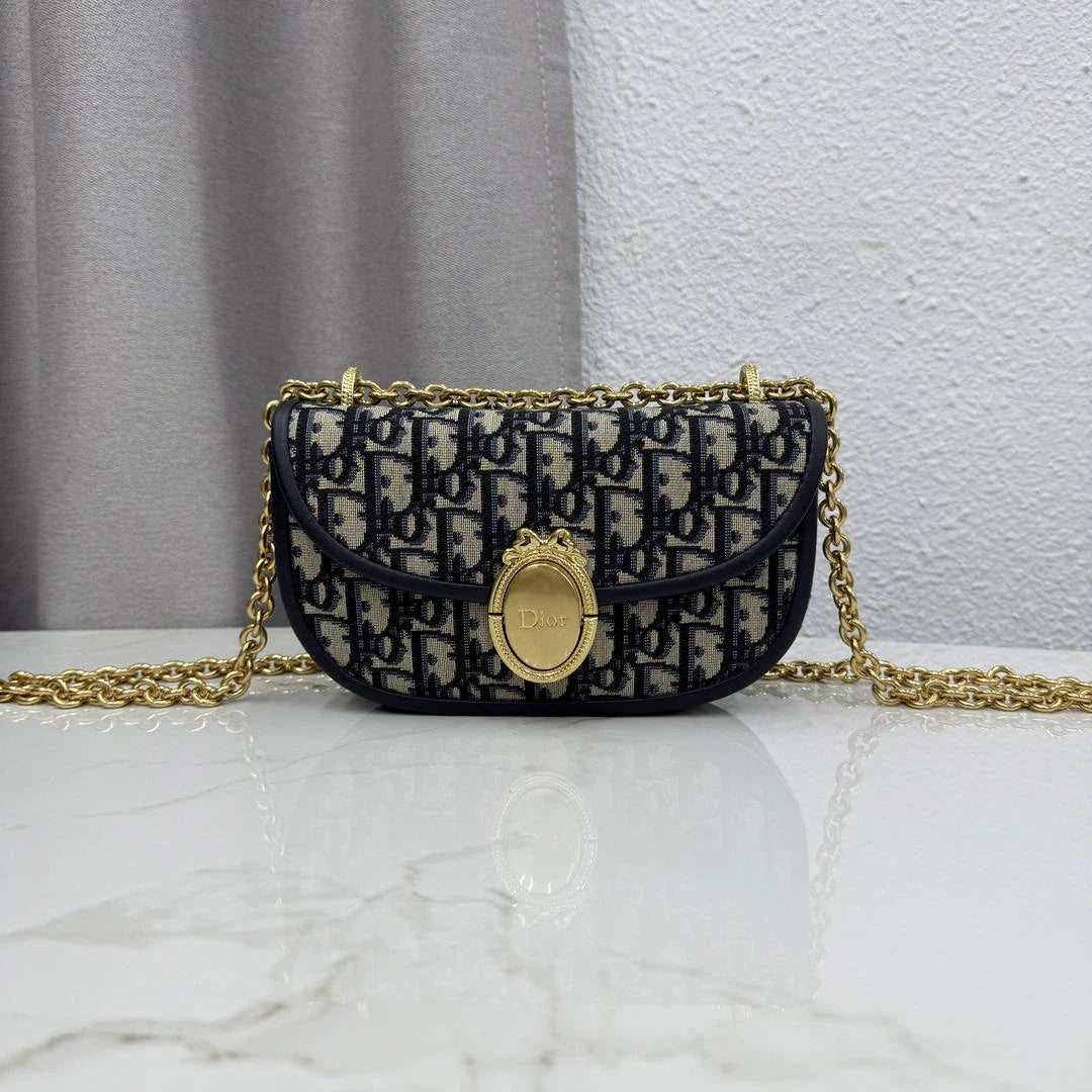 Small Dior Médaillon Flap Bag M3919QDWP_M900 Blue Dior Oblique Jacquard - Default Title - View 7