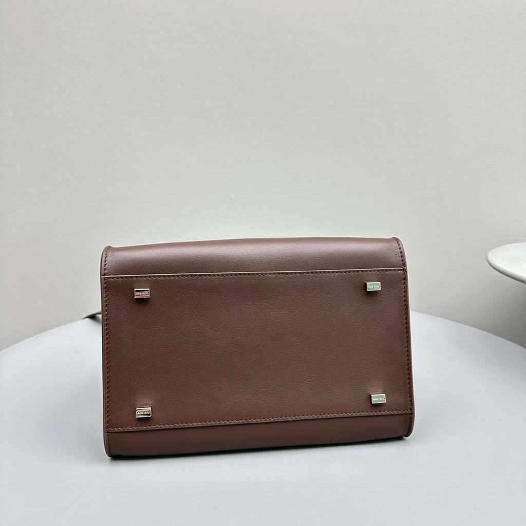 The Row Calfskin Soft Margaux 10 Bag THR153678 Dark Brown