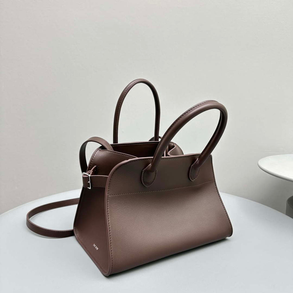The Row Calfskin Soft Margaux 10 Bag THR153678 Dark Brown