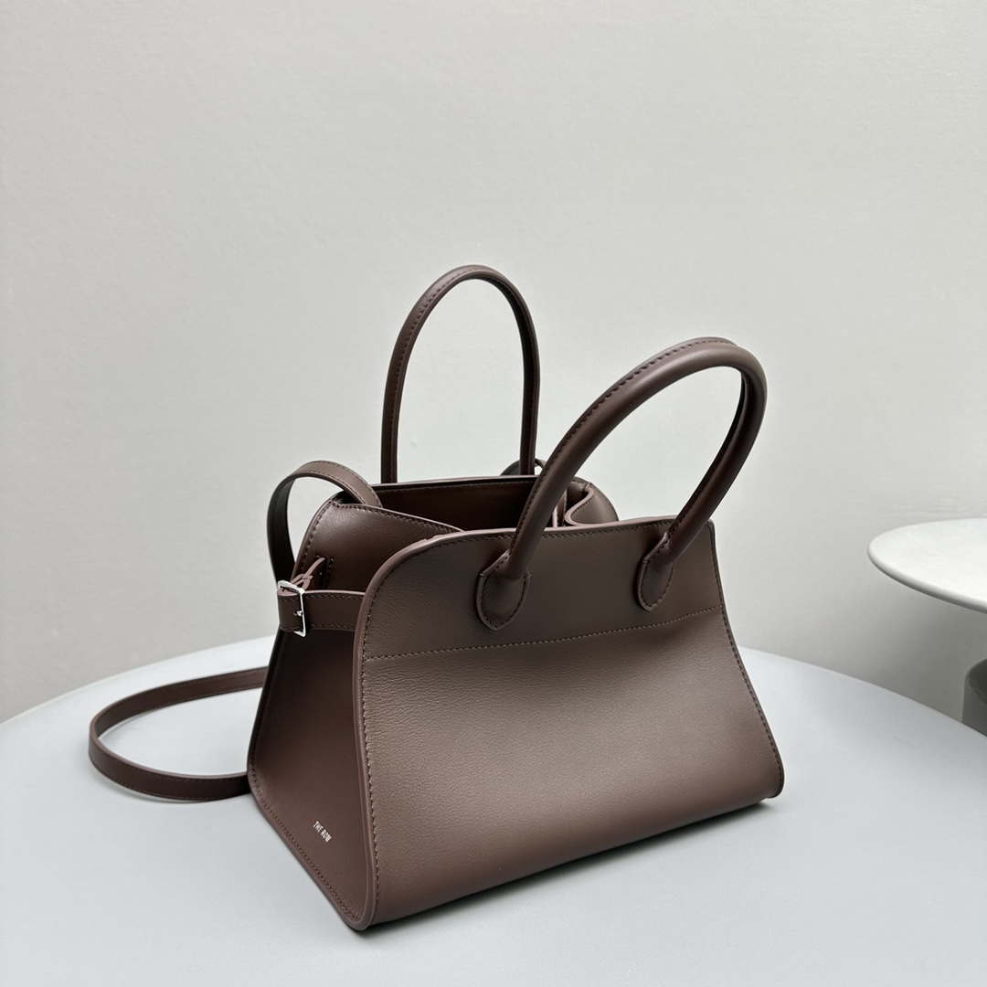 The Row Calfskin Soft Margaux 10 Bag THR153678 Dark Brown