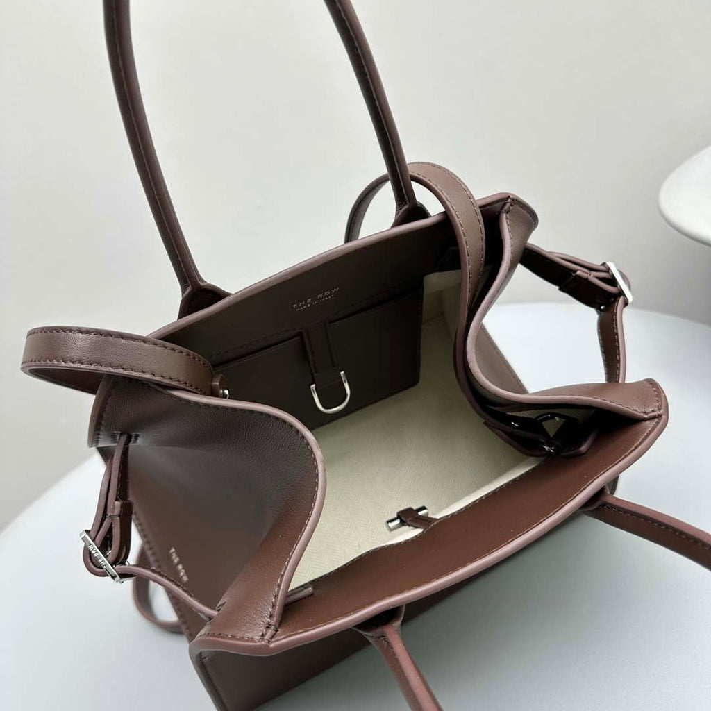 The Row Calfskin Soft Margaux 10 Bag THR153678 Dark Brown
