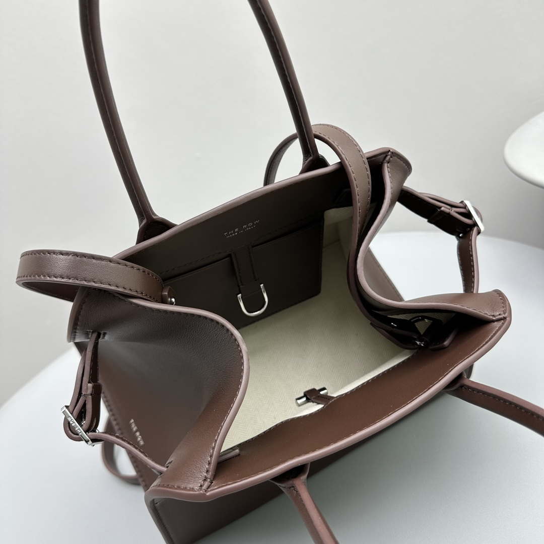 The Row Calfskin Soft Margaux 10 Bag THR153678 Dark Brown