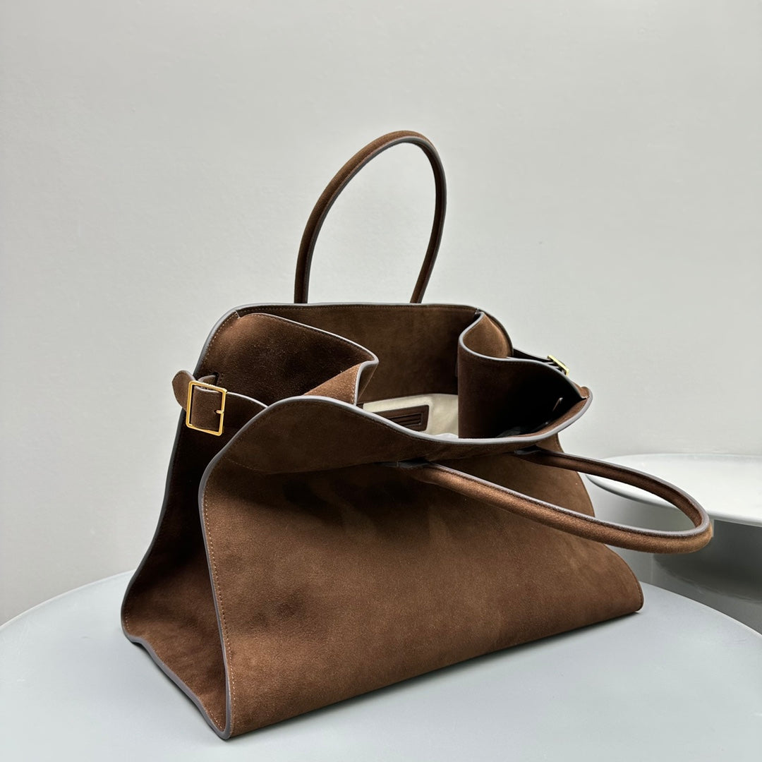 The Row THR116945 Suede Soft Margaux 17 Top Handle Bag T11008