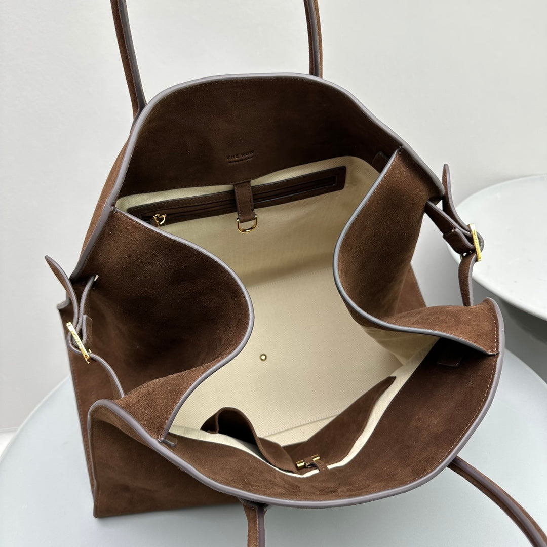 The Row THR116945 Suede Soft Margaux 17 Top Handle Bag T11008