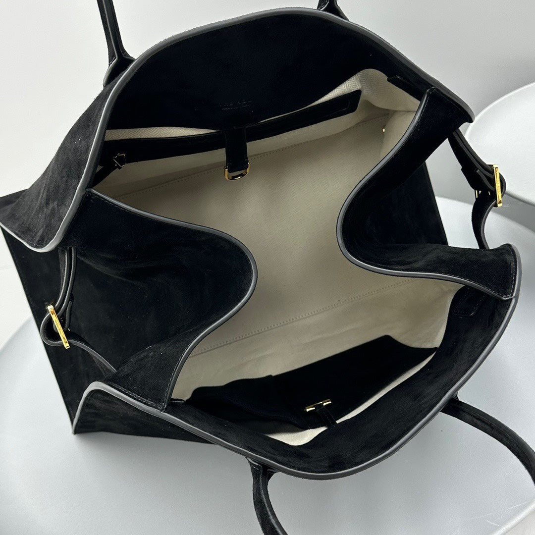 The Row THR116945 Suede Soft Margaux 17 Top Handle Bag T11009