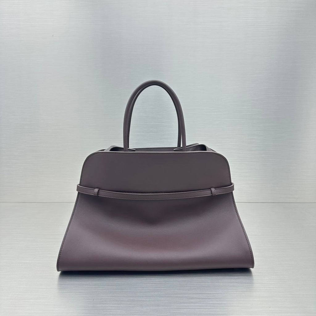 The Row W1255L72 Calfskin Margaux 15 Air buckled textured-leather tote T10992