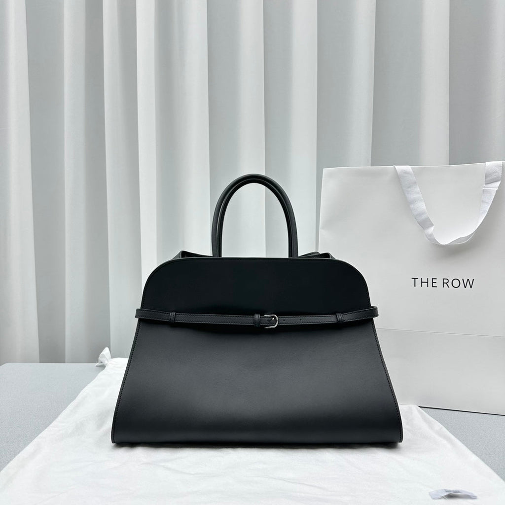 The Row W1255L72 Calfskin Margaux 15 Air buckled textured-leather tote T10993 Silver