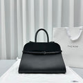 The Row W1255L72 Calfskin Margaux 15 Air buckled textured-leather tote T10993 Silver