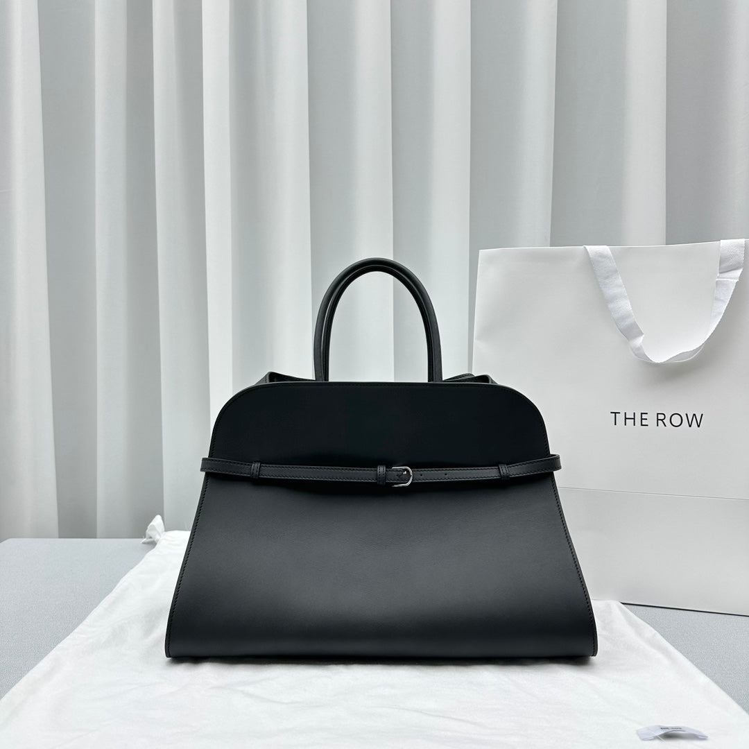 The Row W1255L72 Calfskin Margaux 15 Air buckled textured-leather tote T10993 Silver