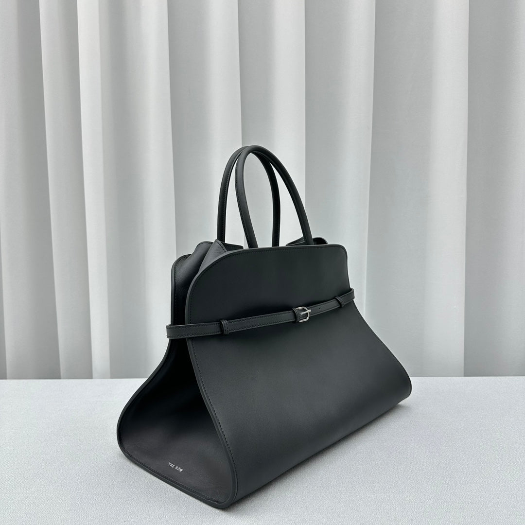 The Row W1255L72 Calfskin Margaux 15 Air buckled textured-leather tote T10993 Silver