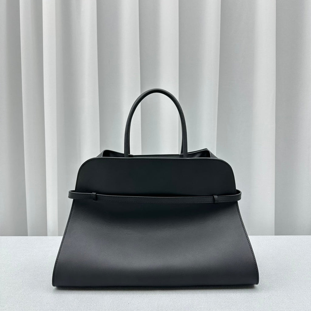 The Row W1255L72 Calfskin Margaux 15 Air buckled textured-leather tote T10993 Silver