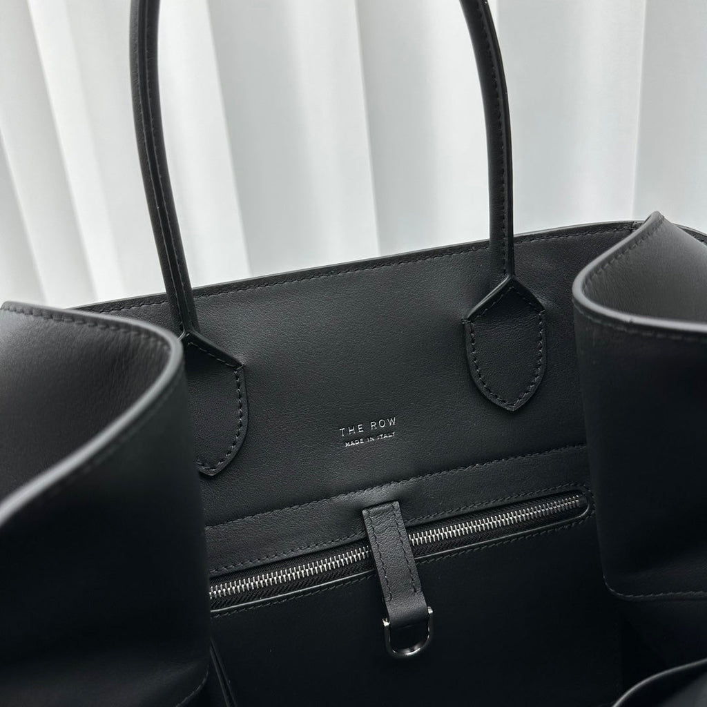 The Row W1255L72 Calfskin Margaux 15 Air buckled textured-leather tote T10993 Silver