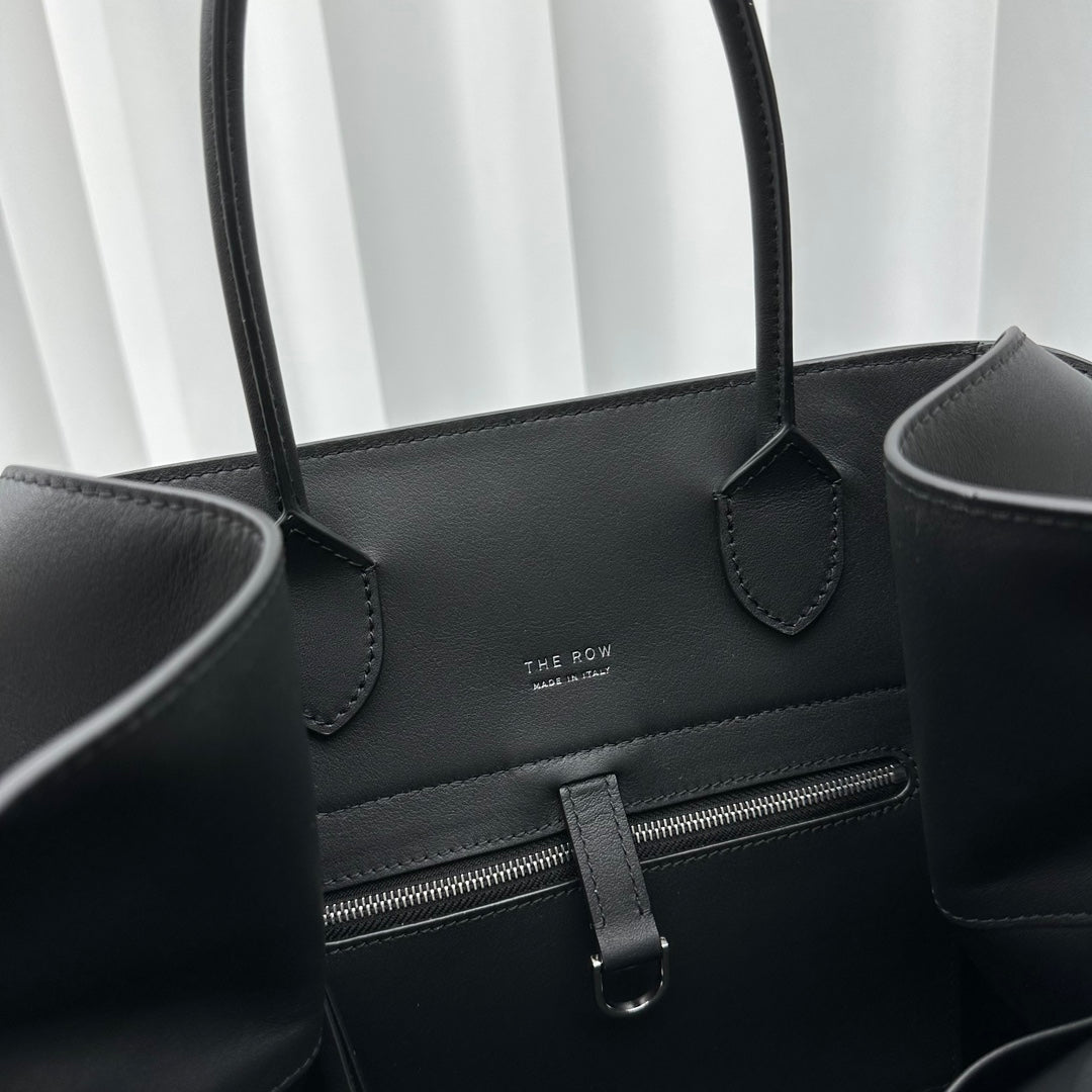 The Row W1255L72 Calfskin Margaux 15 Air buckled textured-leather tote T10993 Silver