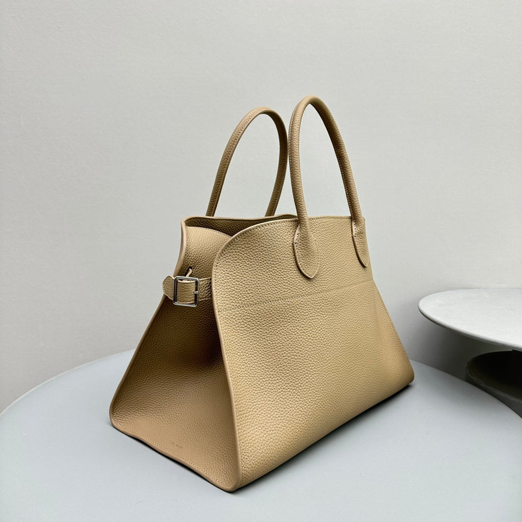The Row W1255L72 Calfskin Margaux 15 Air buckled textured-leather tote T10994