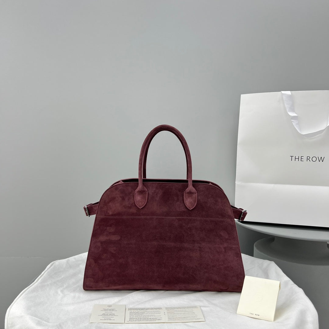 The Row W1255L72 Suede Soft Margaux 15 Air buckled tote T10998