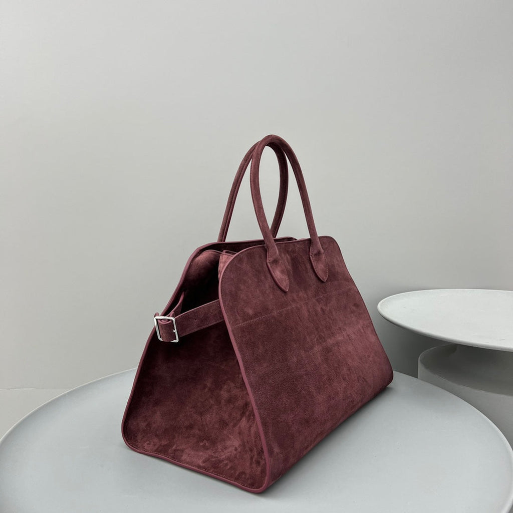 The Row W1255L72 Suede Soft Margaux 15 Air buckled tote T10998