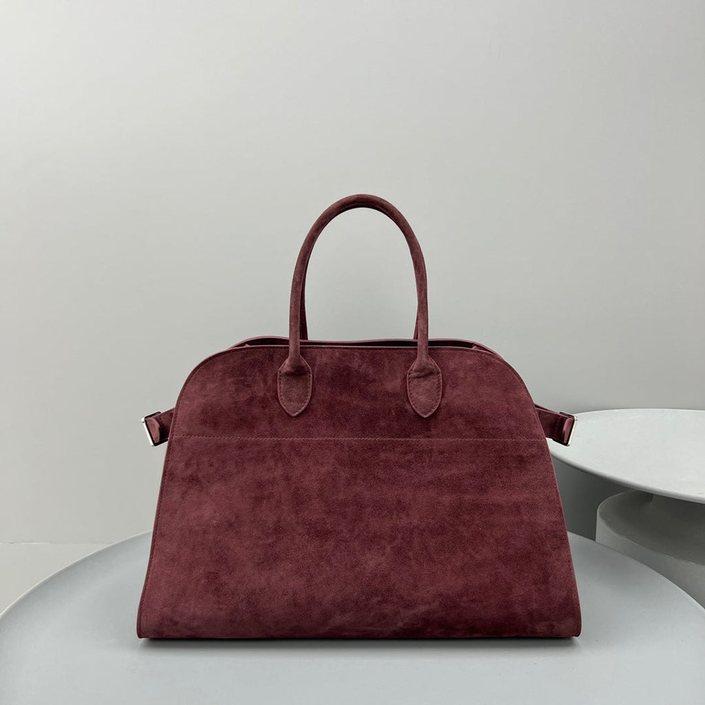 The Row W1255L72 Suede Soft Margaux 15 Air buckled tote T10998
