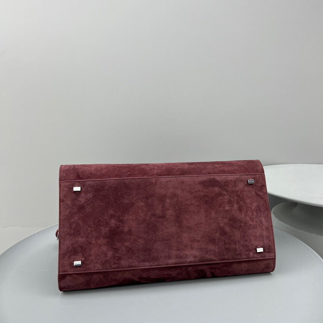 The Row W1255L72 Suede Soft Margaux 15 Air buckled tote T10998