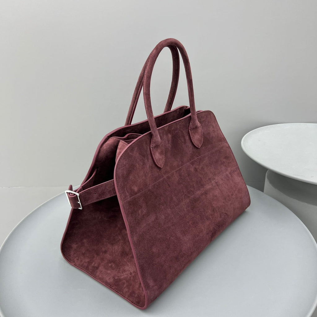 The Row W1255L72 Suede Soft Margaux 15 Air buckled tote T10998