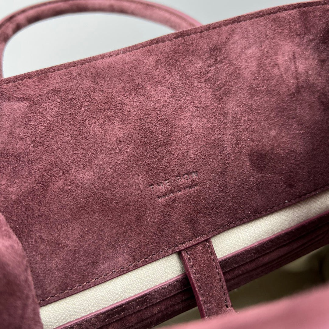 The Row W1255L72 Suede Soft Margaux 15 Air buckled tote T10998
