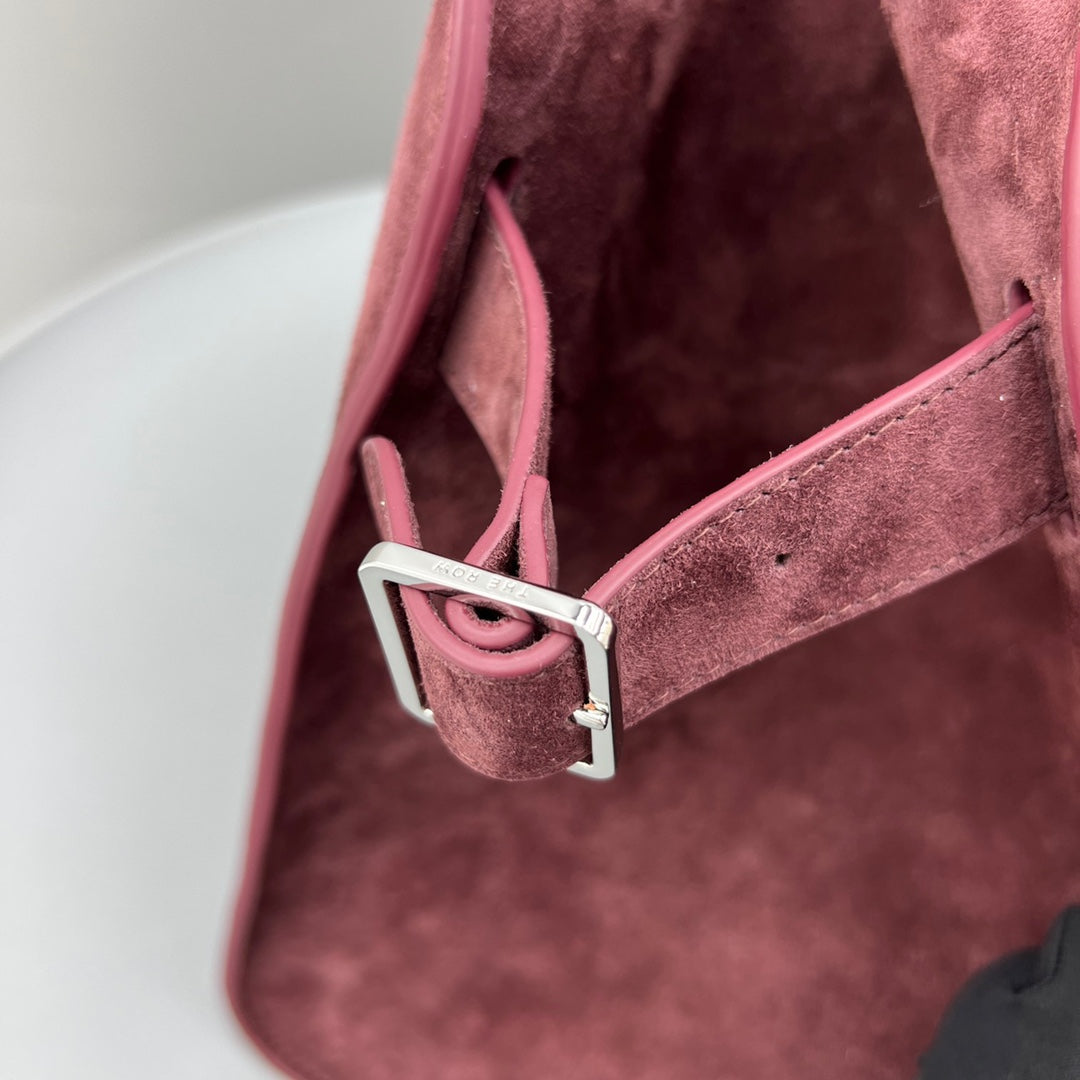 The Row W1255L72 Suede Soft Margaux 15 Air buckled tote T10998
