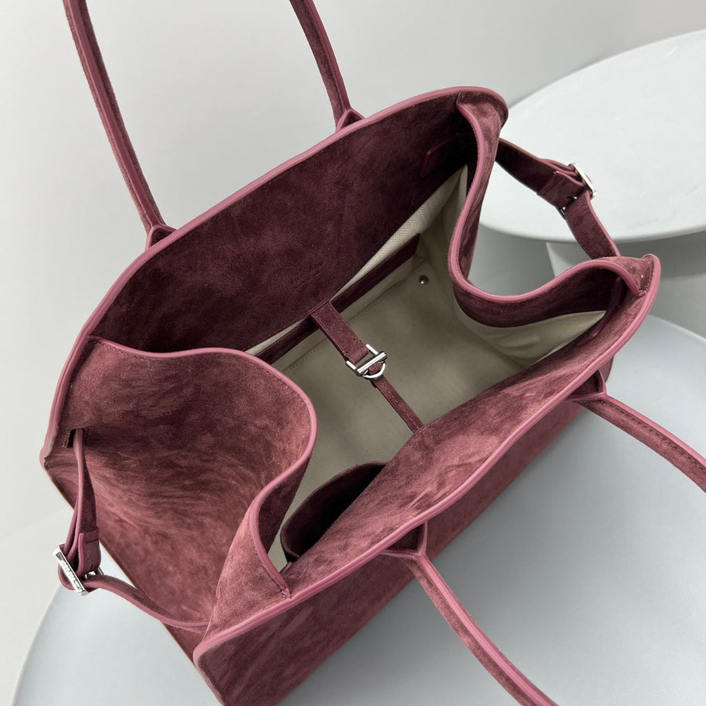 The Row W1255L72 Suede Soft Margaux 15 Air buckled tote T10998