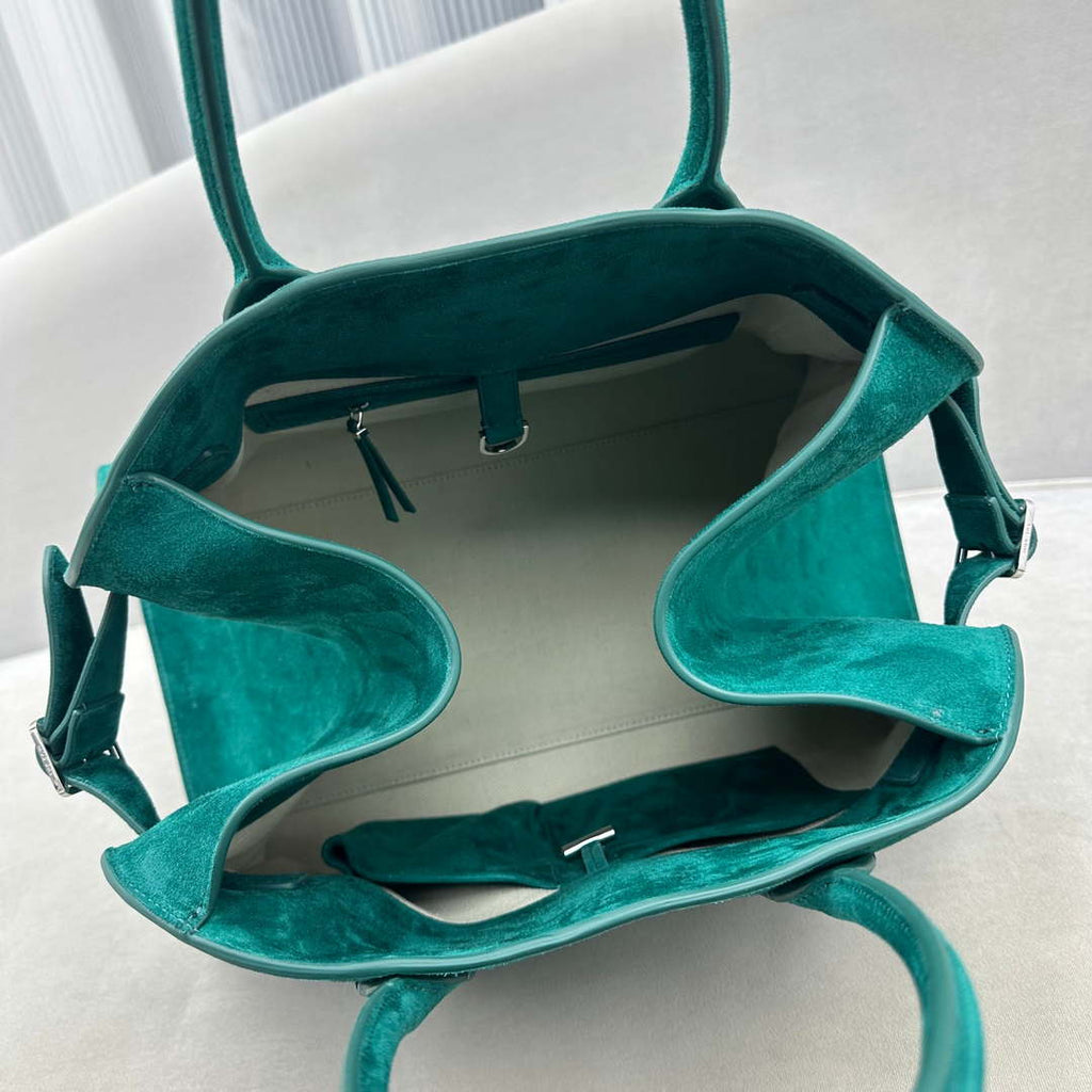 The Row W1255L72 Suede Soft Margaux 15 Air buckled tote T10999
