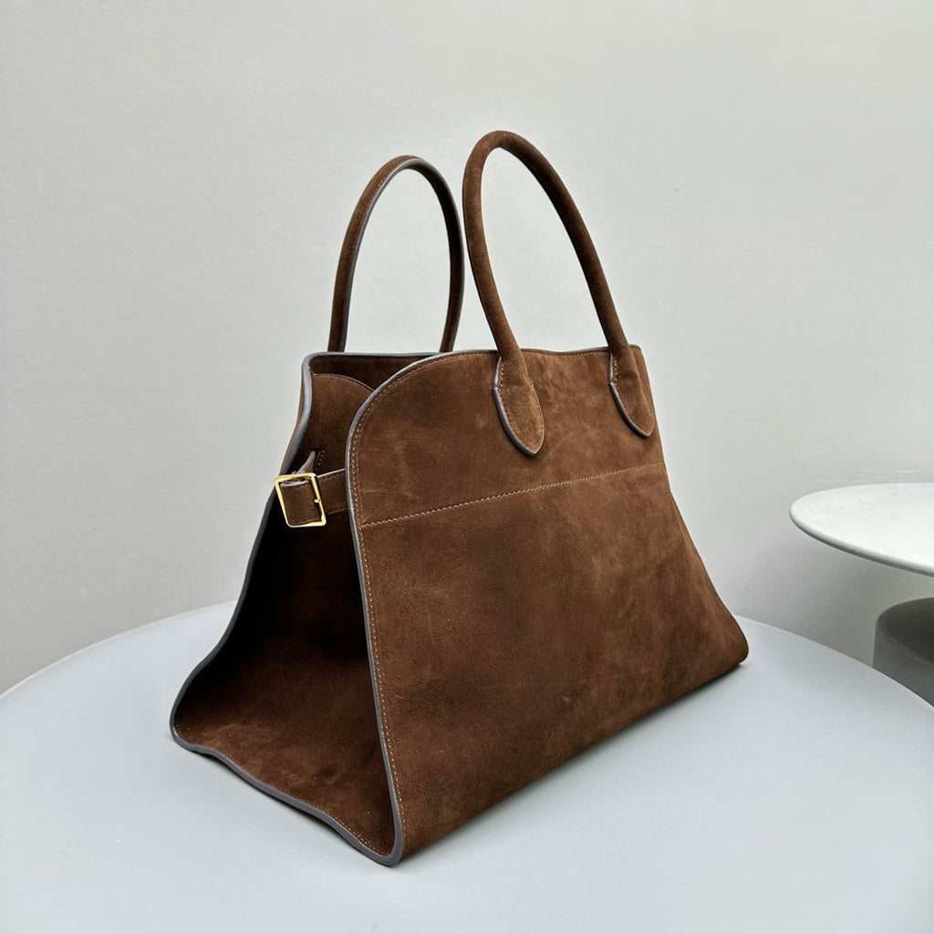 The Row W1255L72 Suede Soft Margaux 15 Air buckled tote T11000