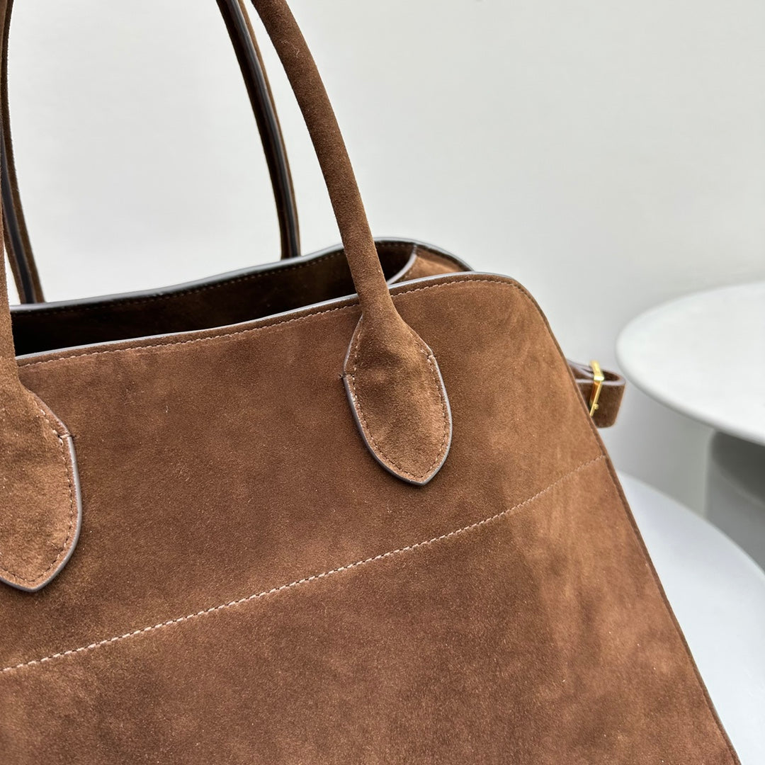 The Row W1255L72 Suede Soft Margaux 15 Air buckled tote T11000