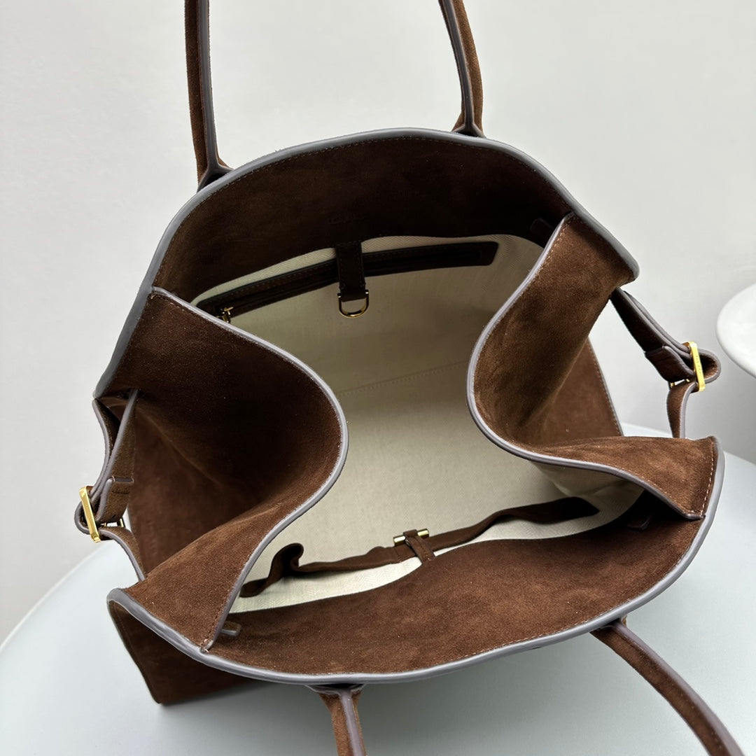 The Row W1255L72 Suede Soft Margaux 15 Air buckled tote T11000