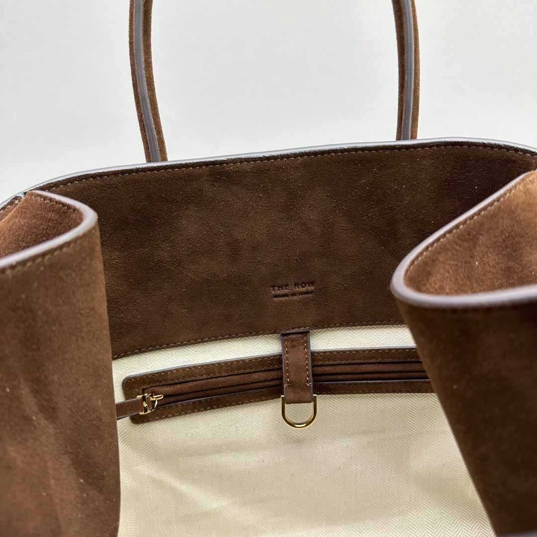 The Row W1255L72 Suede Soft Margaux 15 Air buckled tote T11000