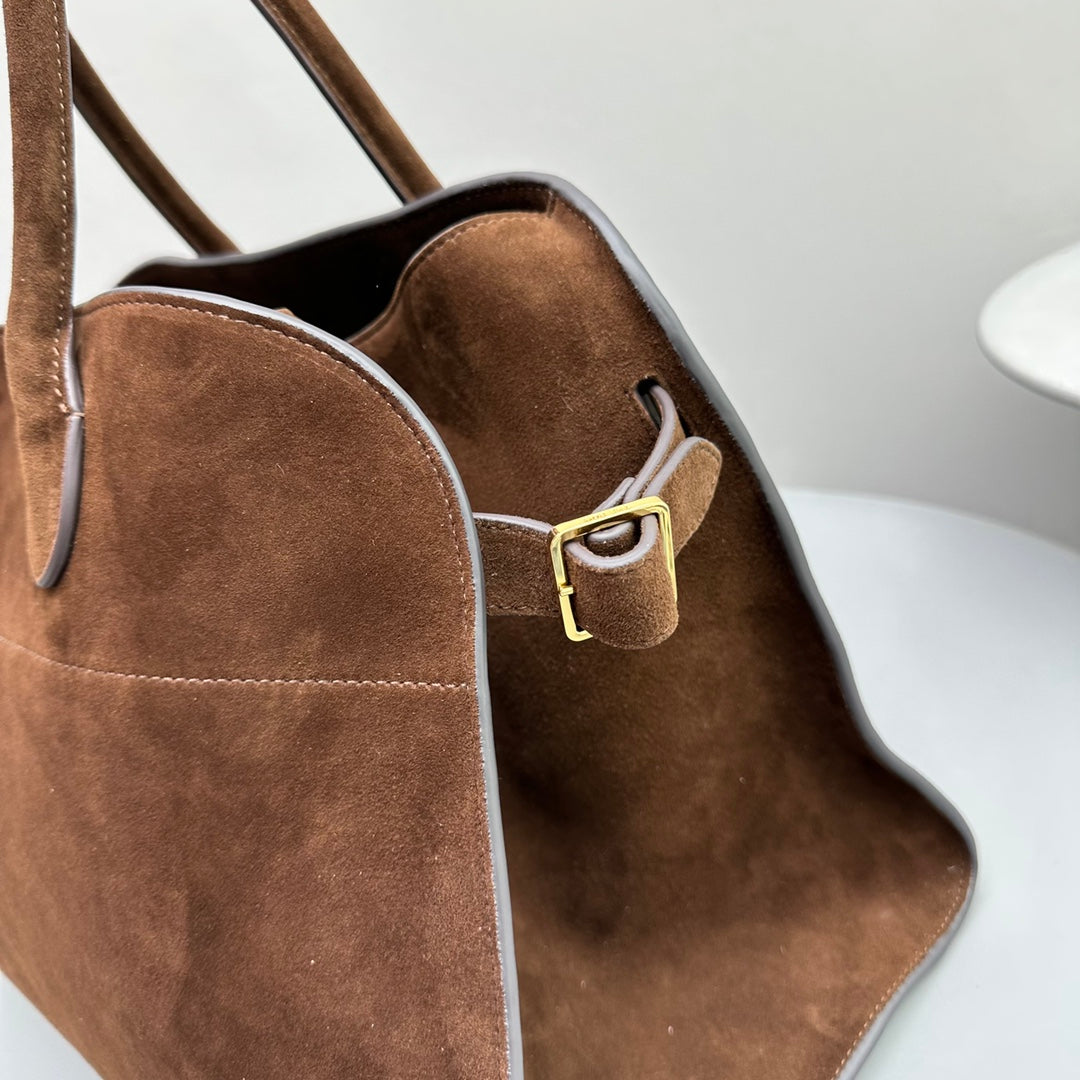 The Row W1255L72 Suede Soft Margaux 15 Air buckled tote T11000