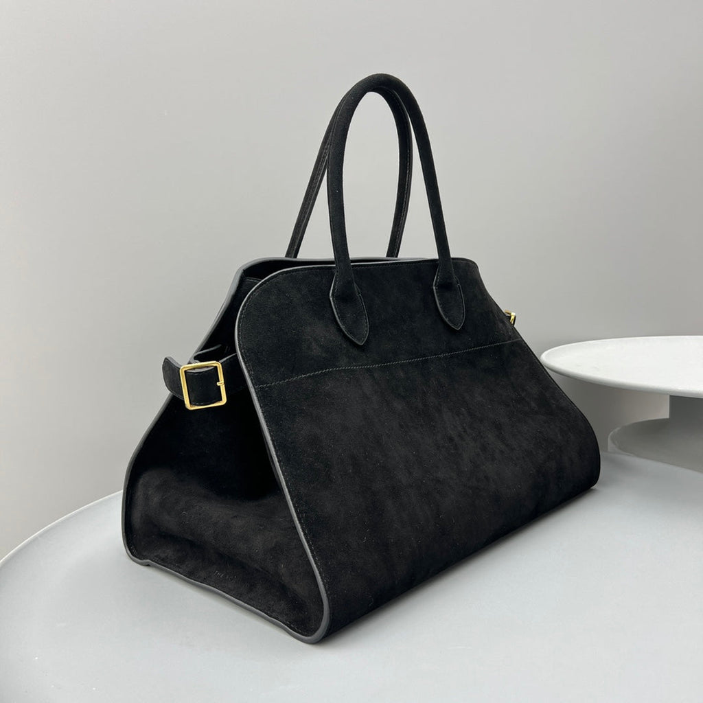 The Row W1255L72 Suede Soft Margaux 15 Air buckled tote T11001