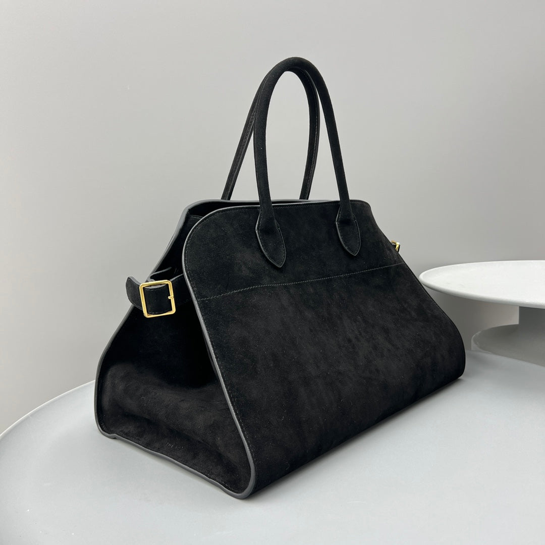 The Row W1255L72 Suede Soft Margaux 15 Air buckled tote T11001
