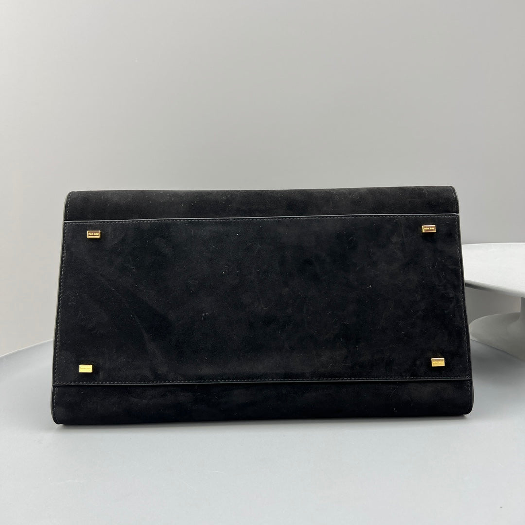 The Row W1255L72 Suede Soft Margaux 15 Air buckled tote T11001