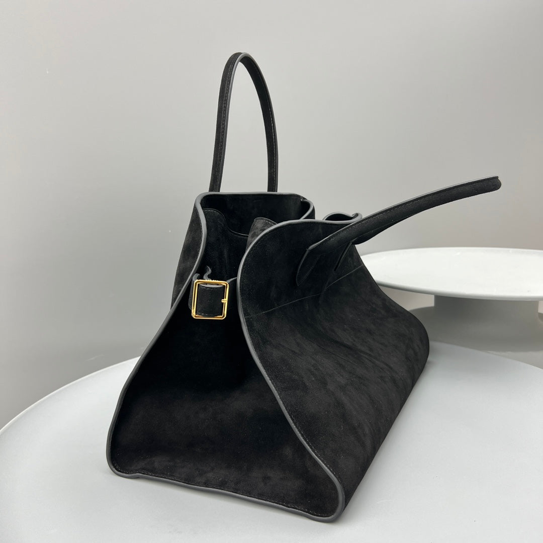 The Row W1255L72 Suede Soft Margaux 15 Air buckled tote T11001